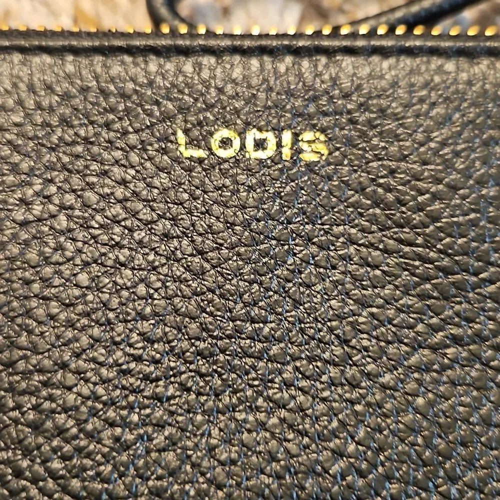 Lodis Black Leather Wristlet Clutch